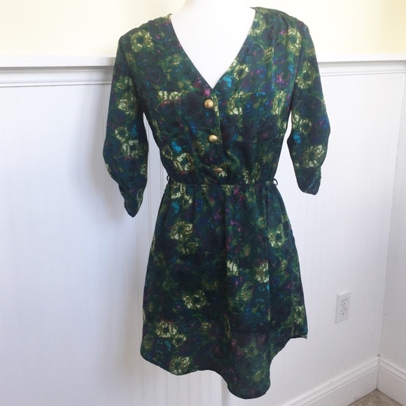Mimi Chica Dresses & Skirts - Mimi Chica Dk Green Watercolor Floral Dress - XS